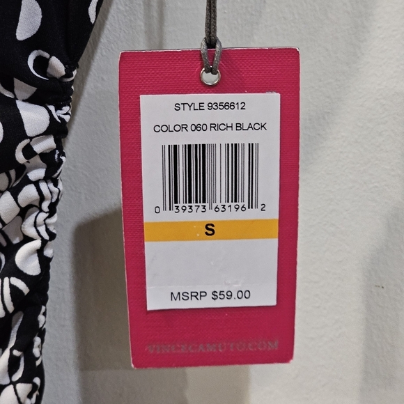 Vince Camuto ✦ Black White Geometric Blouse ✦ Cinched Sides V-Neck Sleeveless S - Picture 12 of 16